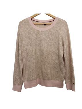TOMMY Hilfiger knit sweater pink gold metalic scoop neck long sleeves Large